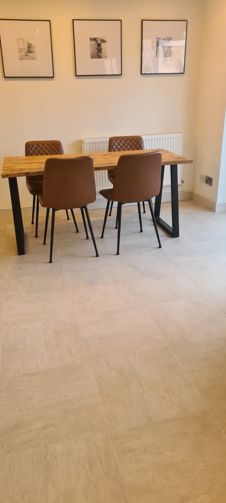 Tile effect LVT with light feature strips across open plan kitchen, diner and snug, Formby